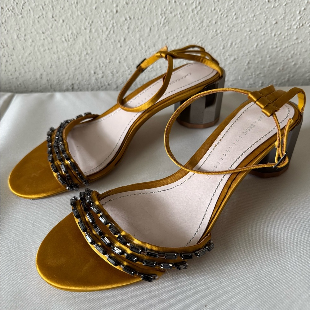 Zara satin crystal beaded strappy sandals